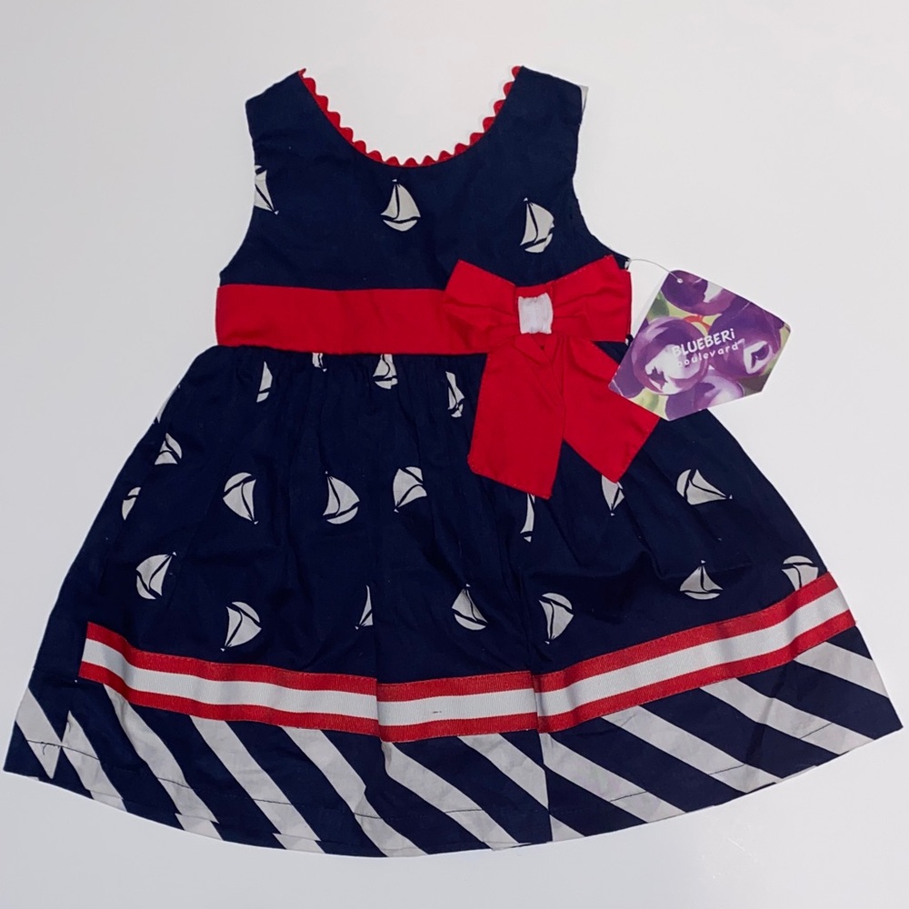 Blueberi Boulevard Navy and Red Dress